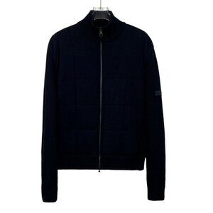 Louis Vuitton Black Wool & Silk Checkered Knit Zip-Up Jacket Size M
